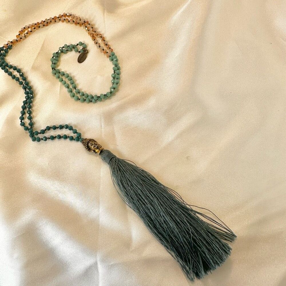 Zacasha buddha tassel crystal pendant necklace